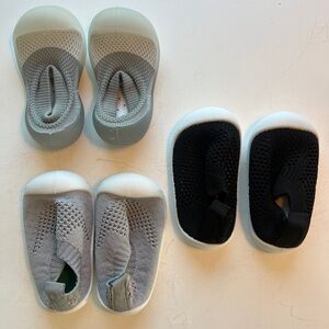 Toddler Stretchy Knit Slip-On Sneakers - 3 pairs in gray and black
